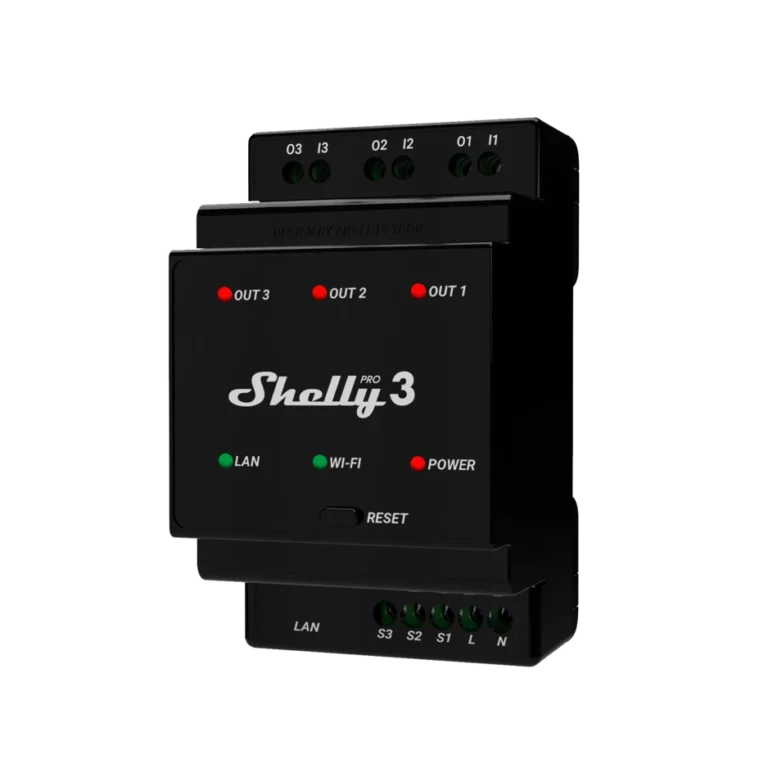 Kolme kanaliga DIN kinnitusega relee Shelly Pro 3